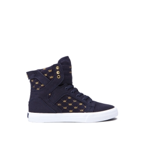 Supra Kids SKYTOP High Top Shoes Navy/Gold Crown/white | US-97763